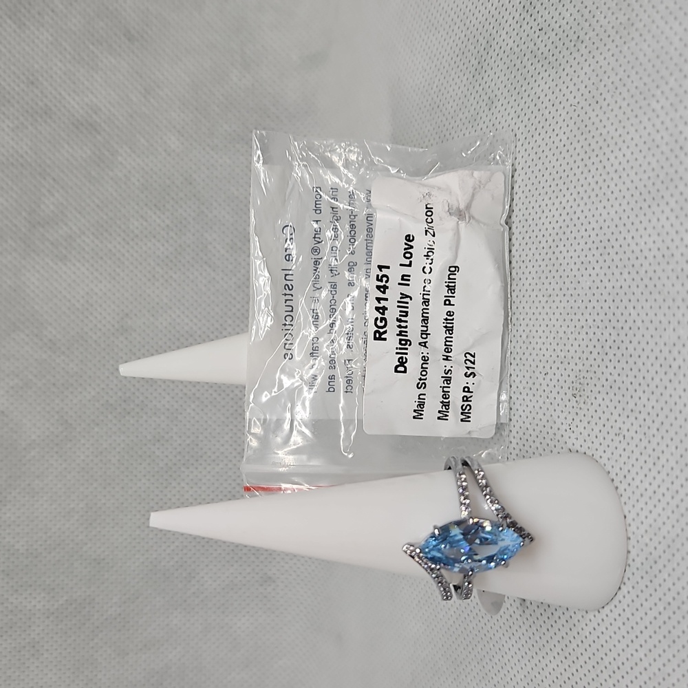 Aquamarine and Cubic Zirconia Ring